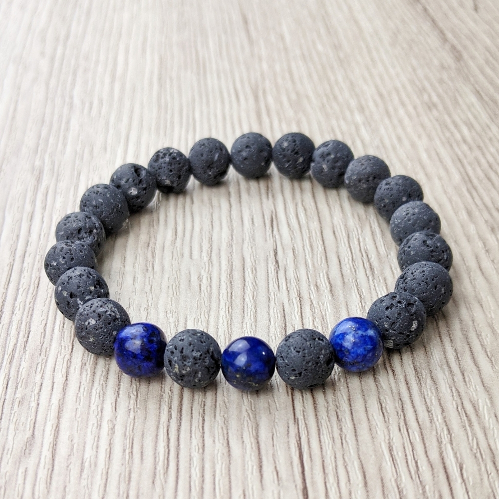 Lapis Lazuli 8mm Lava Bead Stretchy Bracelet